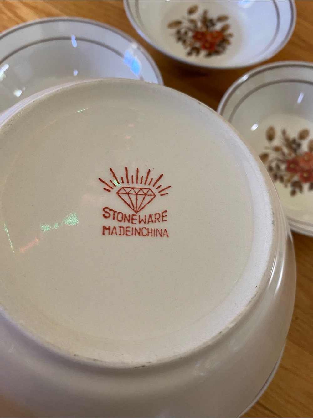 Vintage 1970’s Diamond Stoneware Cottage Core Wheat Fall Autumn Bowls - Set of 6 - Picture 4 of 6